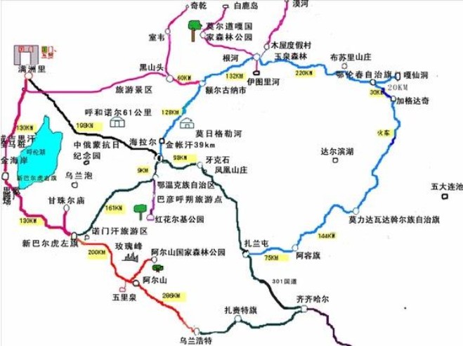 呼伦贝尔自驾游地图