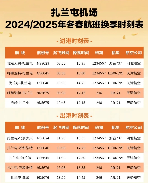 扎兰屯机场2024年冬春换季新时刻来啦